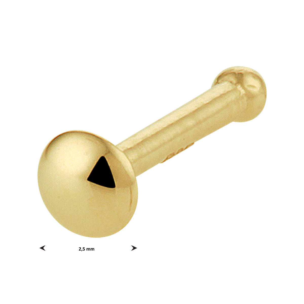 Kugelnasenstecker, Halbkugel aus 14-karätigem Gelbgold