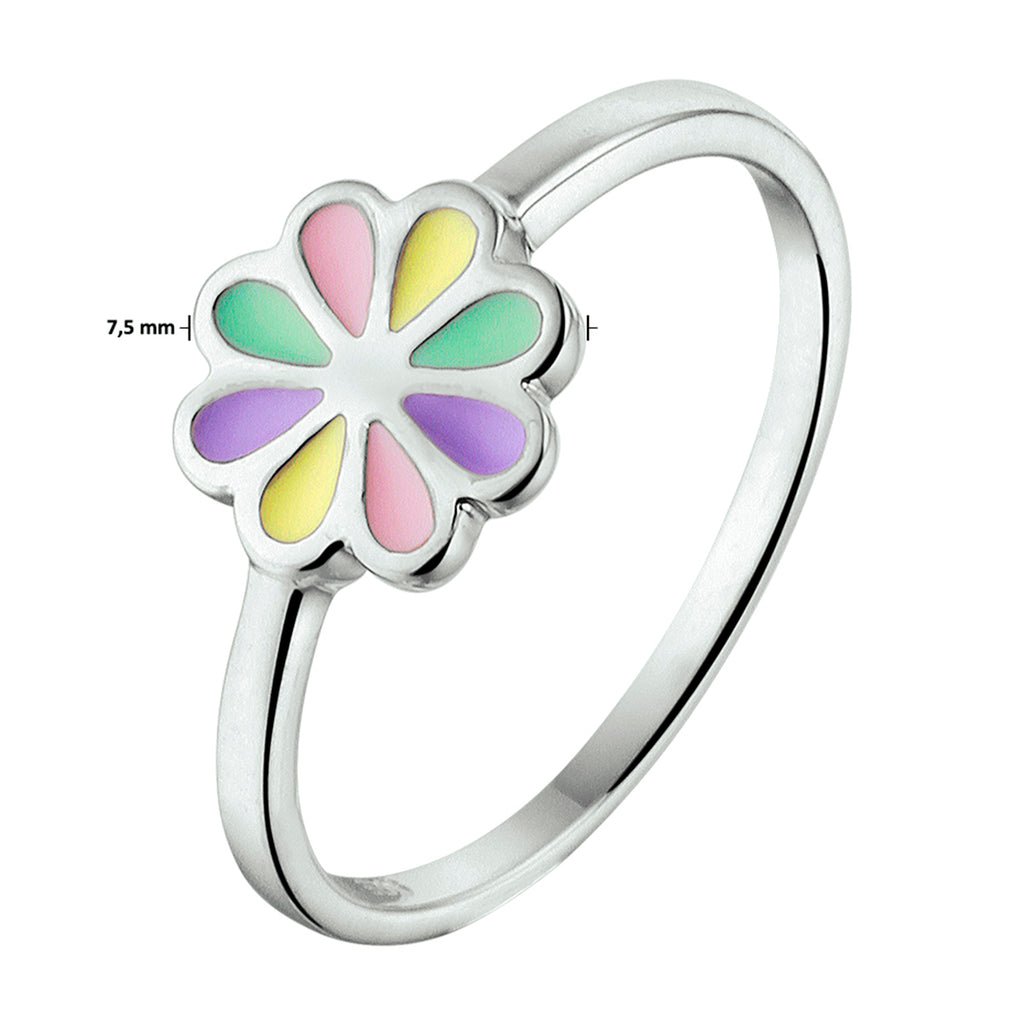 ring bloem emaille zilver gerhodineerd