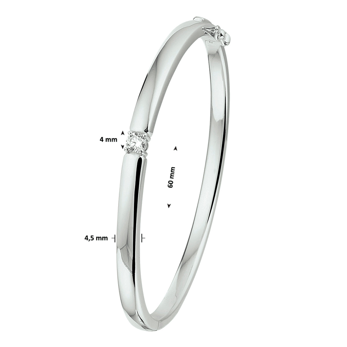 Armreif Scharnier Zirkonia 4,5 x 60 mm Silber rhodiniert