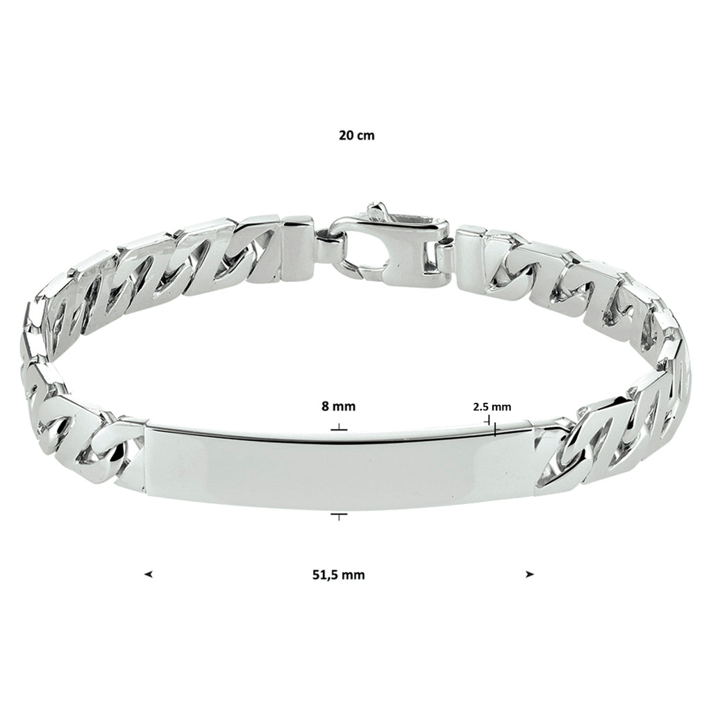 Gravurarmband Gourmetplatte 8 mm Silber rhodiniert