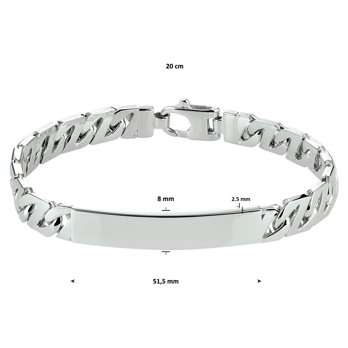 Gravurarmband Gourmetplatte 8 mm Silber rhodiniert