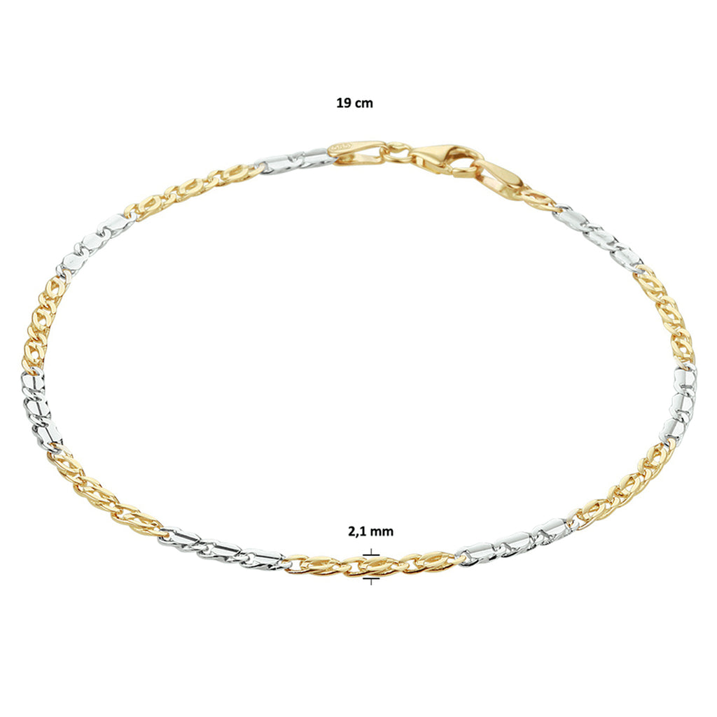 armband valkenoog 2,1 mm 14K bicolor goud geel/wit