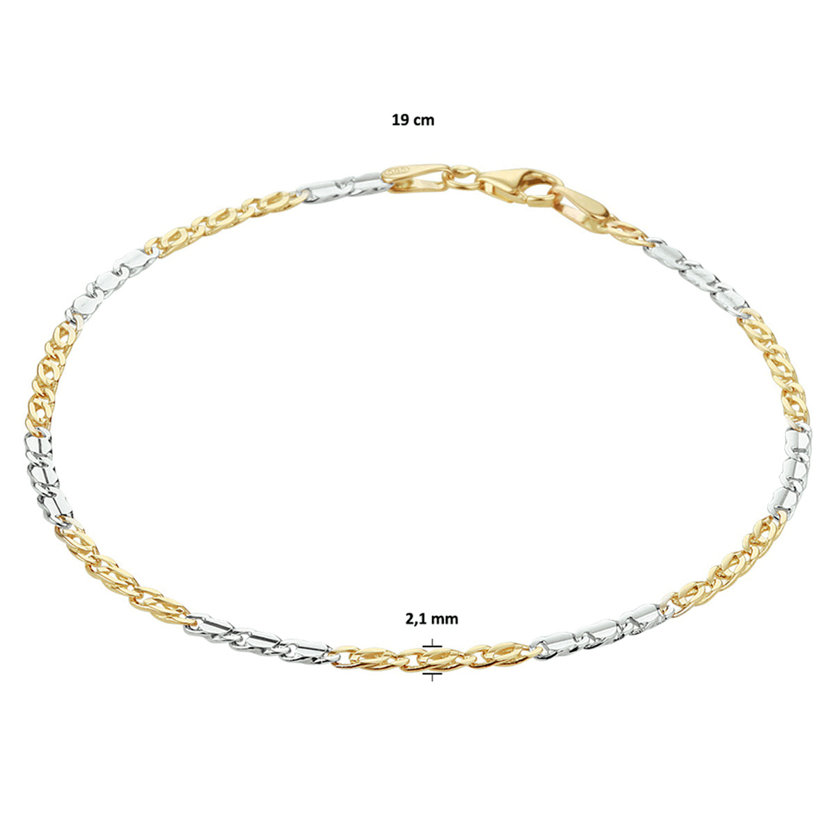armband valkenoog 2,1 mm 14K bicolor goud geel/wit