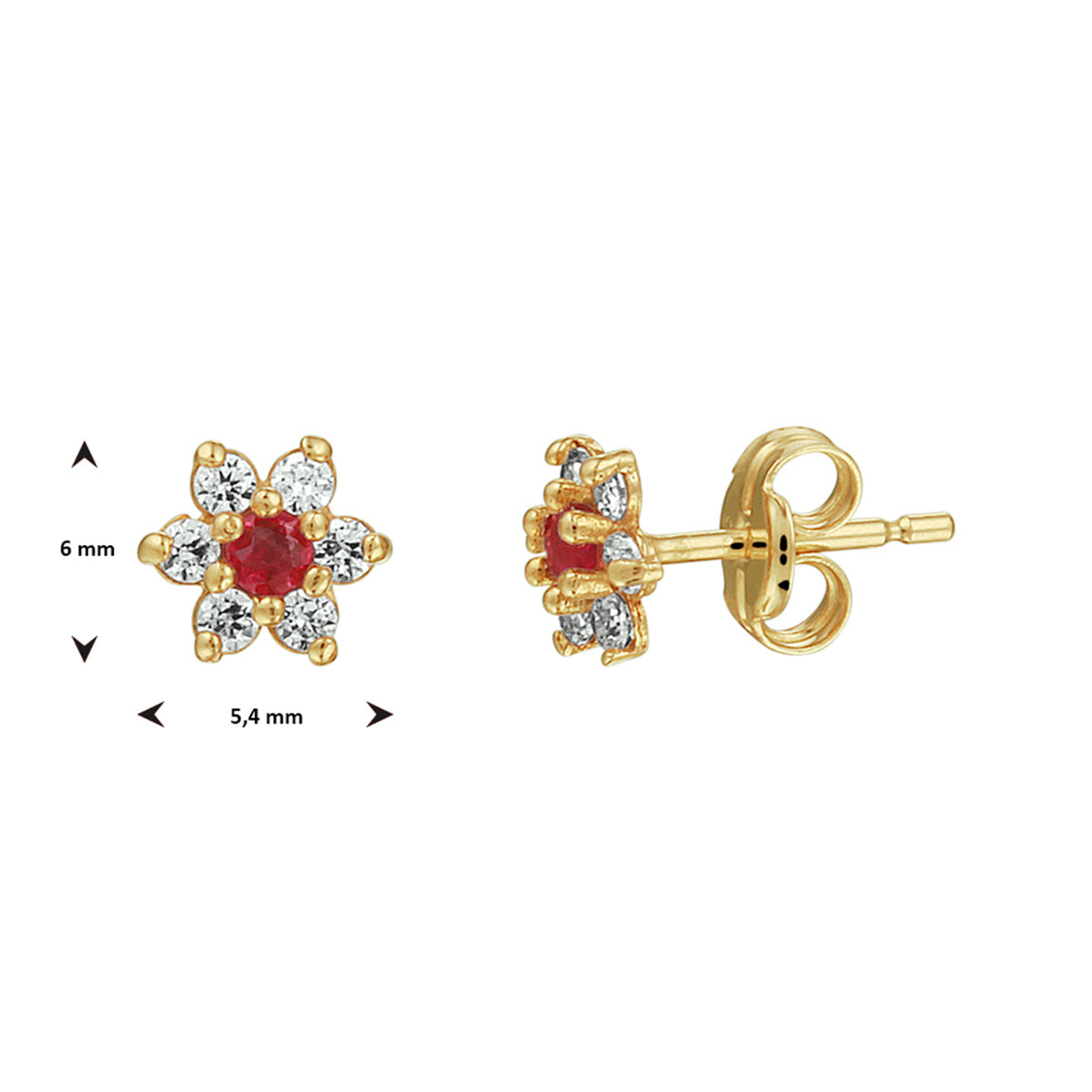 Ohrstecker Rubin und Zirkonia Halo 14K Gelbgold
