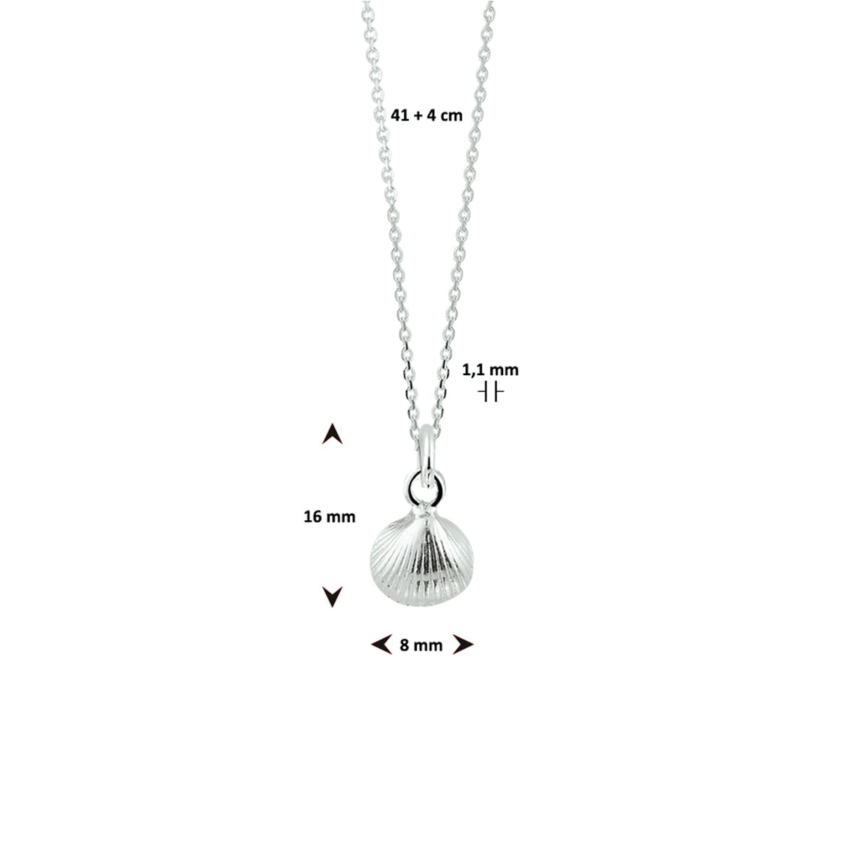 collier schelp 41 + 4 cm zilver wit