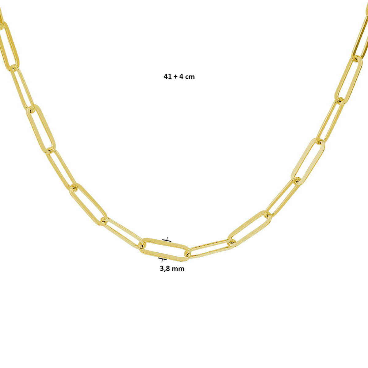 Halskette Büroklammer 3,8 mm 41 + 4 cm 3 Mikron Silber vergoldet (gelb)