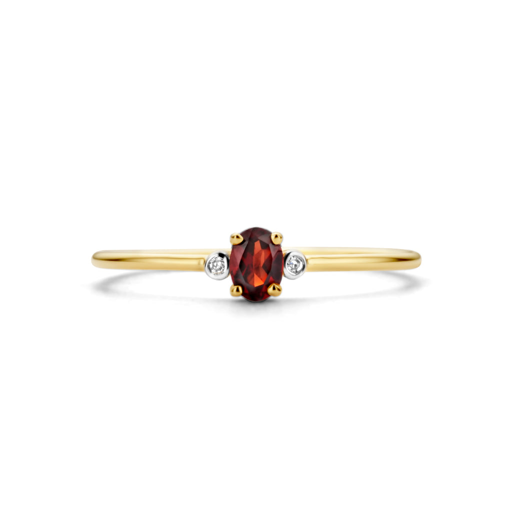 Ring Trilogie Granat und Diamant 0,006ct H P1 14K Gelbgold