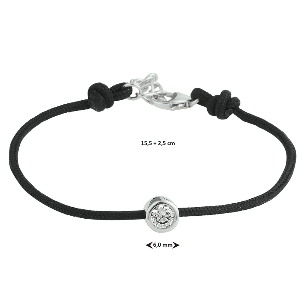 Armband Baumwolle rund Zirkonia 15,5 + 2,5 cm Silber rhodiniert mit Kautschuk/Nylon/Leder