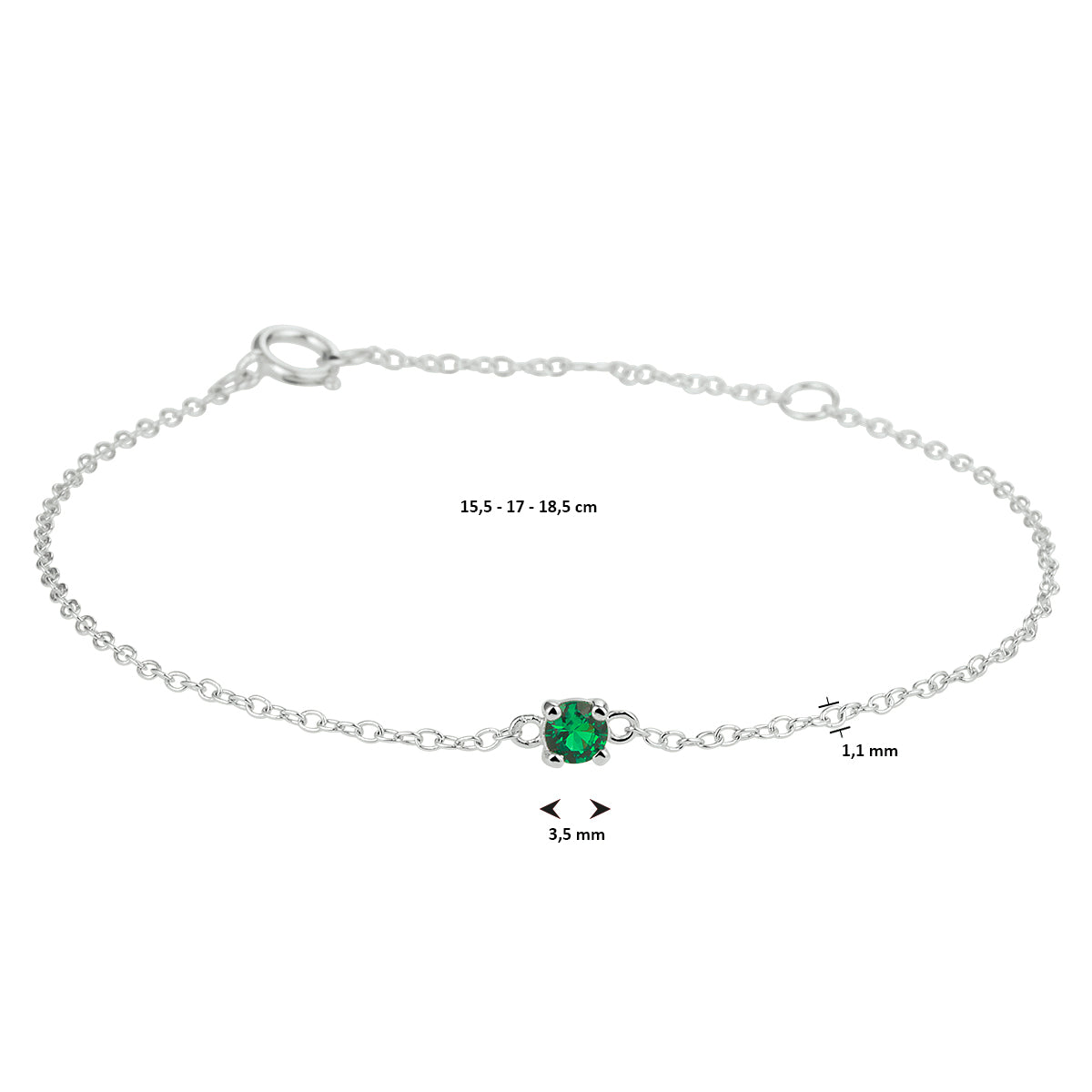 Armband synth. Nanogrün 15,5 - 17 - 18,5 cm Silber rhodiniert