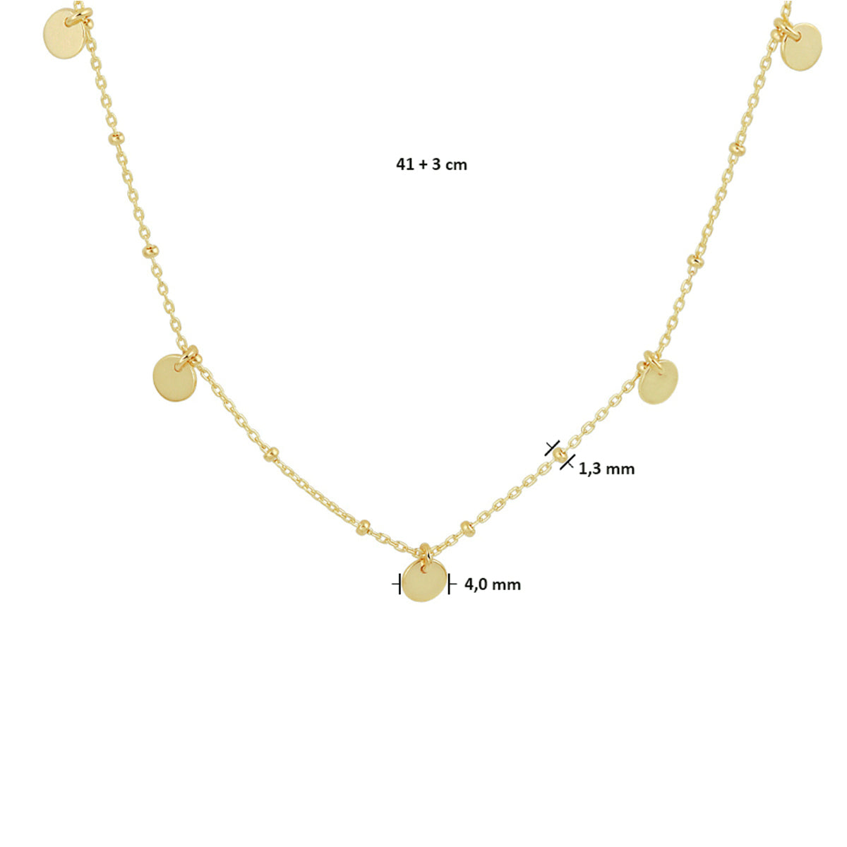 collier rondjes 41 + 3 cm 14K geelgoud - rondje,bolletje,ringetje,draad