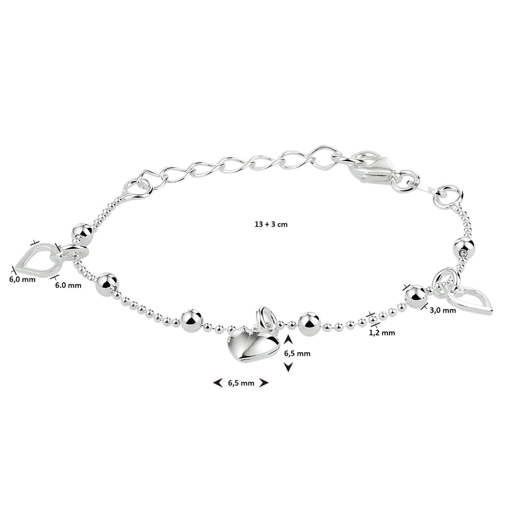 armband hart 13 + 3 cm zilver gerhodineerd