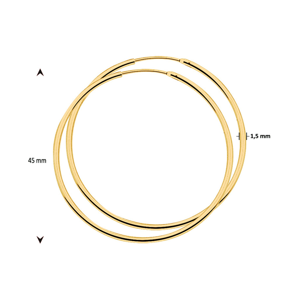 oorringen ronde buis 1,5 mm 1 micron zilver verguld (geel)