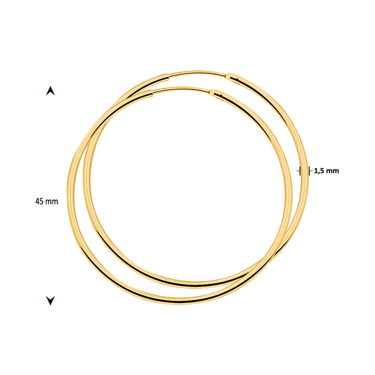 oorringen ronde buis 1,5 mm 1 micron zilver verguld (geel)