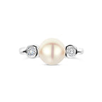 Ring Perle und Zirkonia Silber rhodiniert
