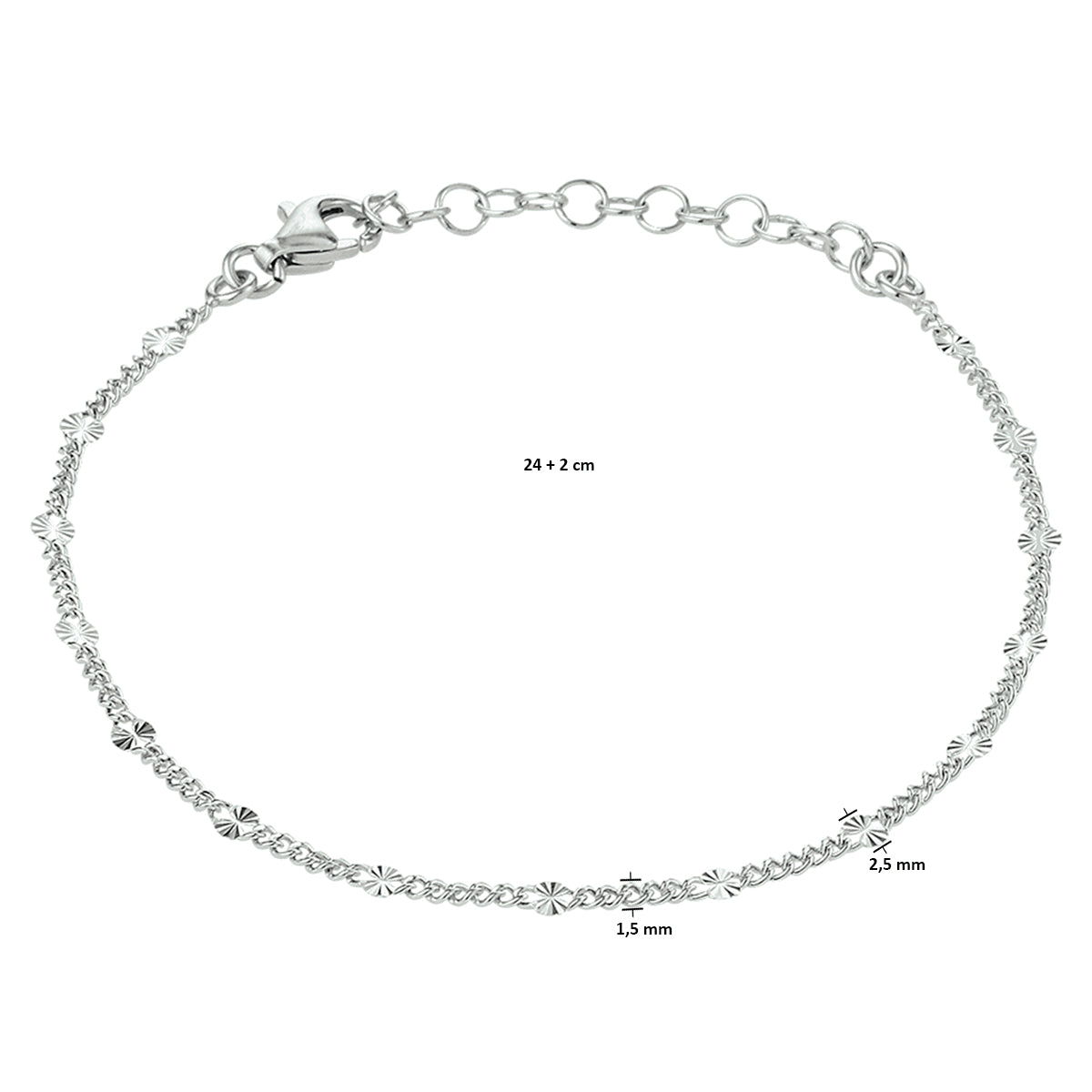 Fußkettchen 2,5 mm 24 + 2 cm Silber rhodiniert