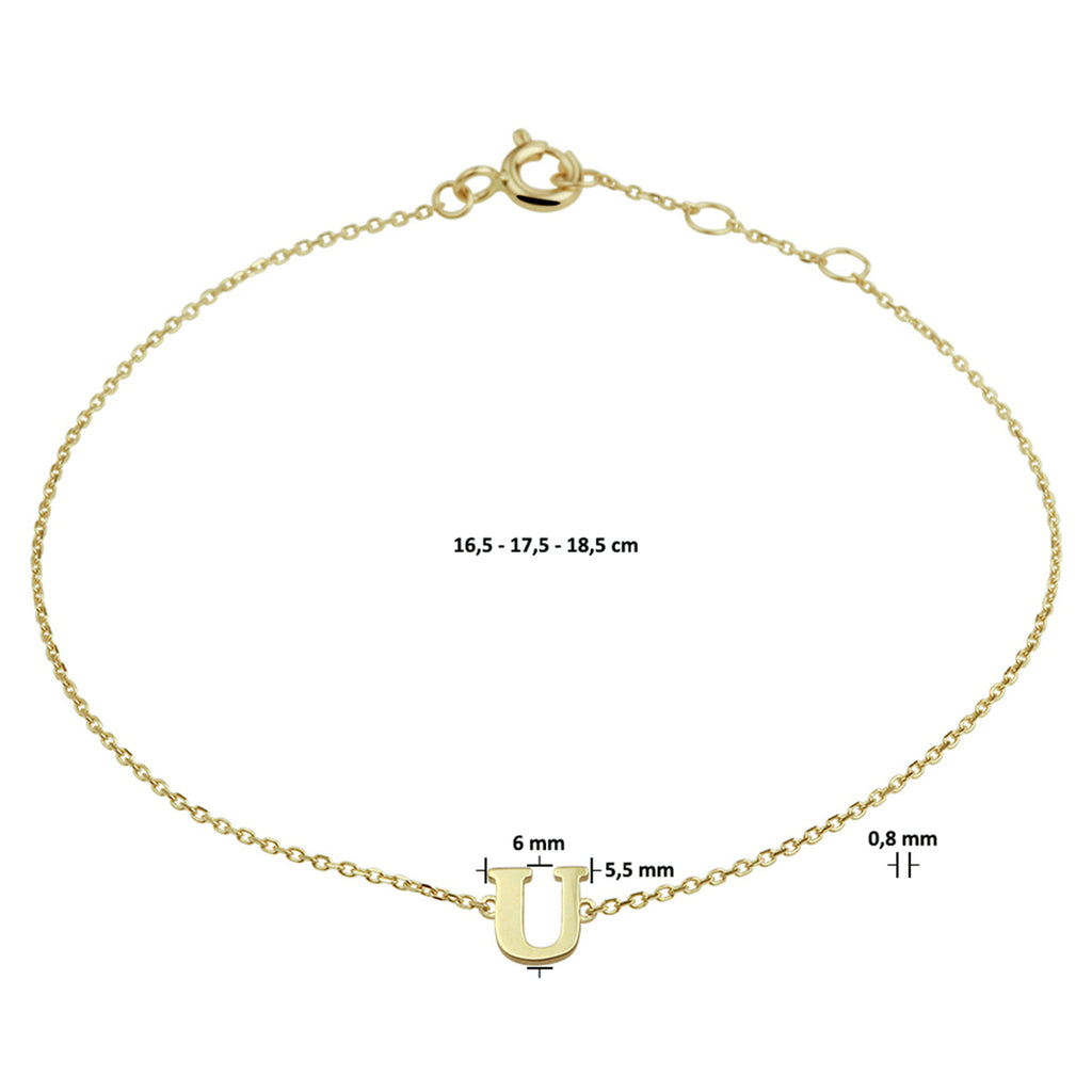 Armband Buchstabe 16,5 - 17,5 - 18,5 cm 14K Gelbgold