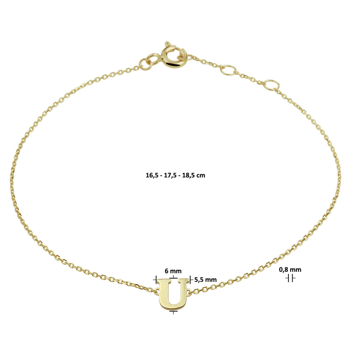 Armband Buchstabe 16,5 - 17,5 - 18,5 cm 14K Gelbgold
