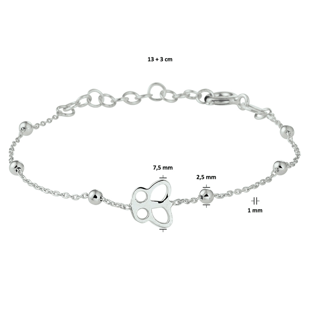 armband vlinder 13 + 3 cm zilver gerhodineerd