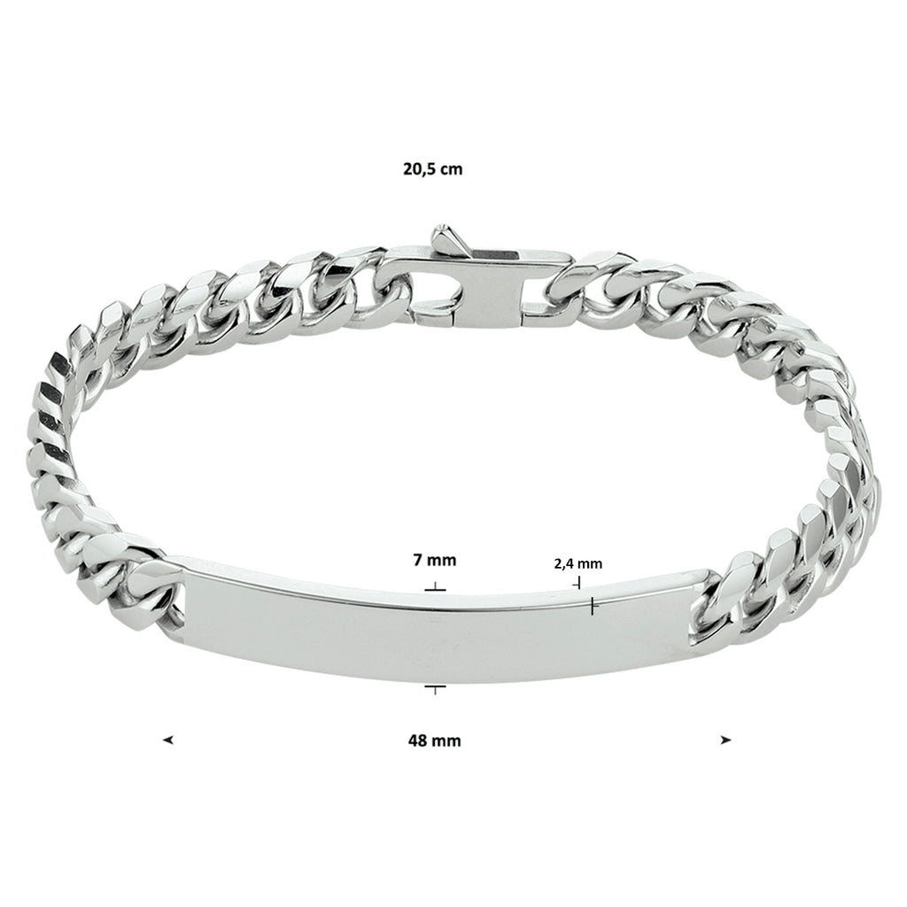graveerarmband gourmette 6 zijdes geslepen plaat 7,0 mm 20,5 cm zilver gerhodineerd