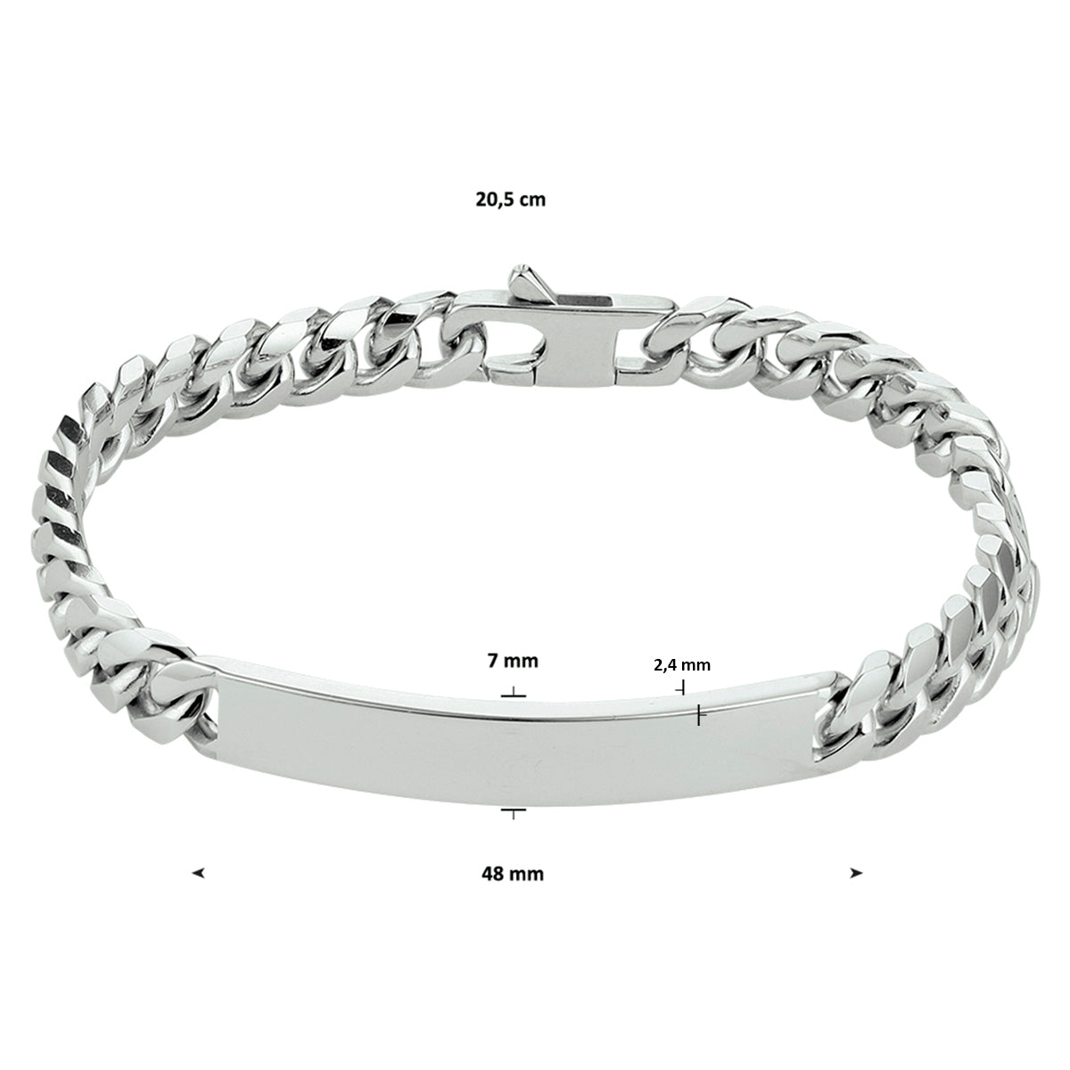 graveerarmband gourmette 6 zijdes geslepen plaat 7,0 mm 20,5 cm zilver gerhodineerd