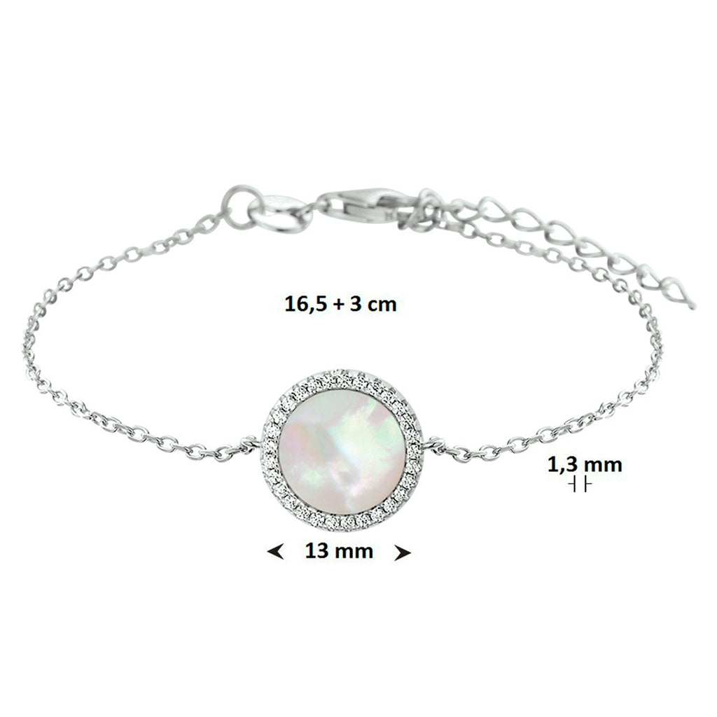 Armband Perlmutt und Zirkonia 16,5 + 3 cm Silber rhodiniert