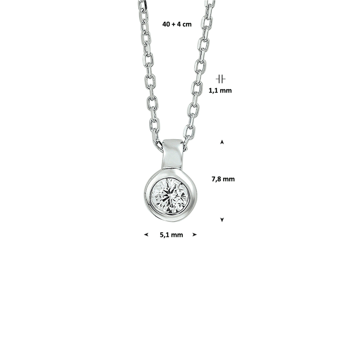 Zirkonia-Halskette 40 + 4 cm Silber rhodiniert