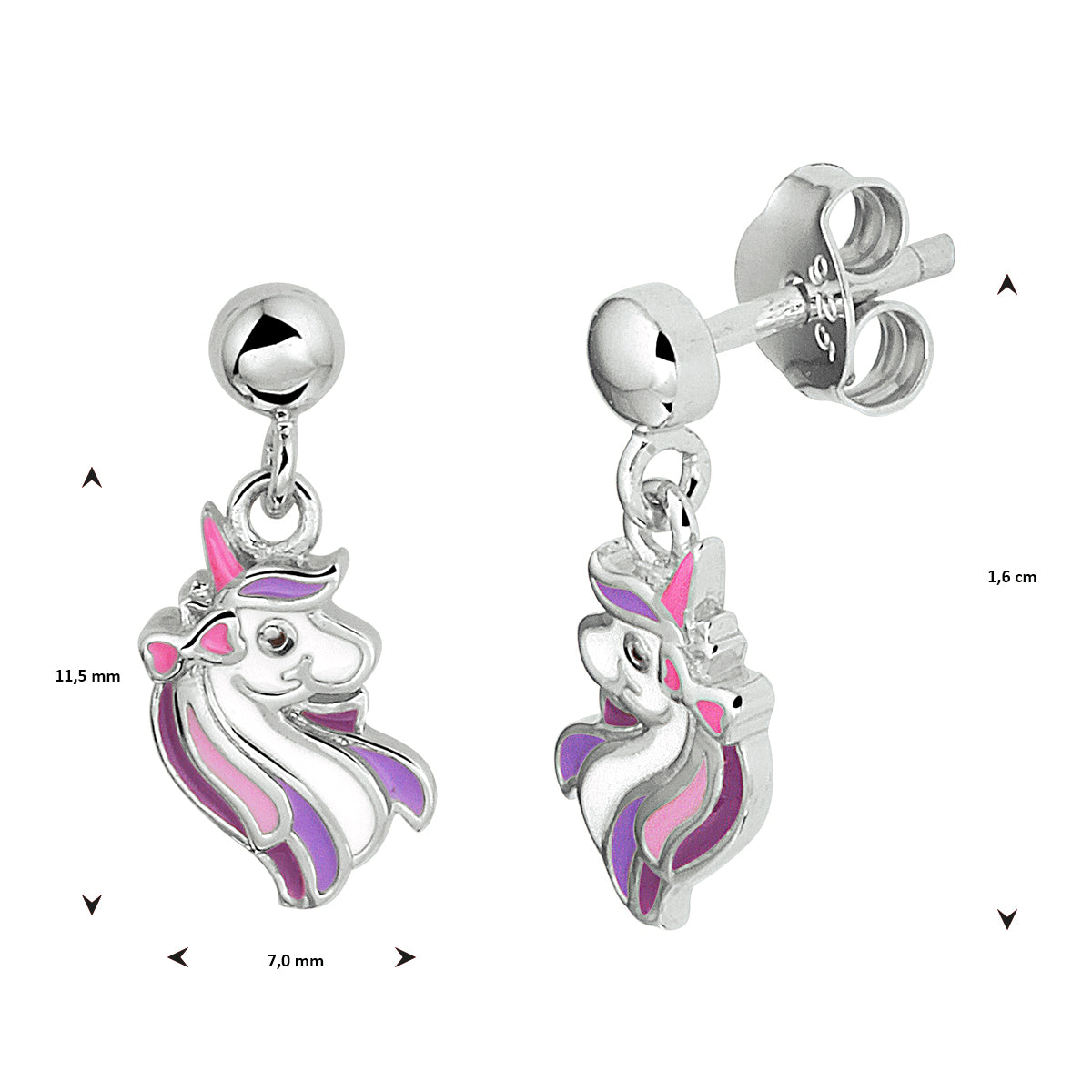 Ohrhänger Emaille Einhorn Sterling Silber rhodiniert