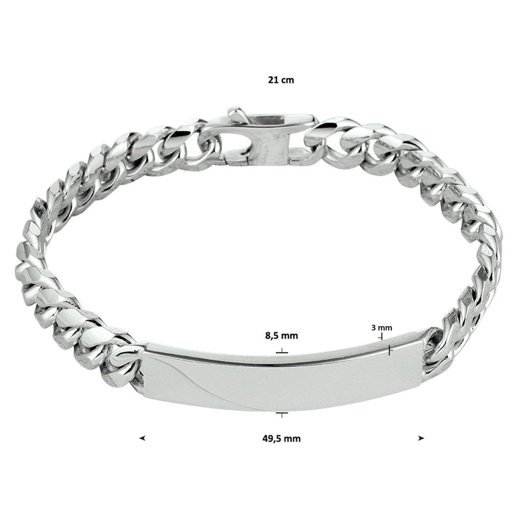 Gravurarmband Gourmette 6 Seiten geschliffen Platte 8,5 mm 21 cm Silber rhodiniert
