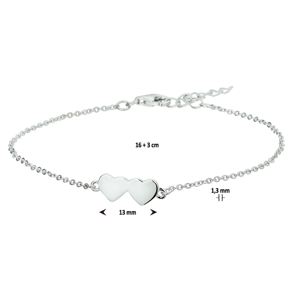 Armband Herzen 1,3 mm 16 + 3 cm Silber rhodiniert