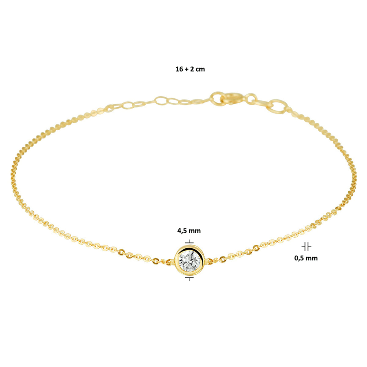 Armband Zirkonia 16,5 - 18,5 cm 14K Gelbgold