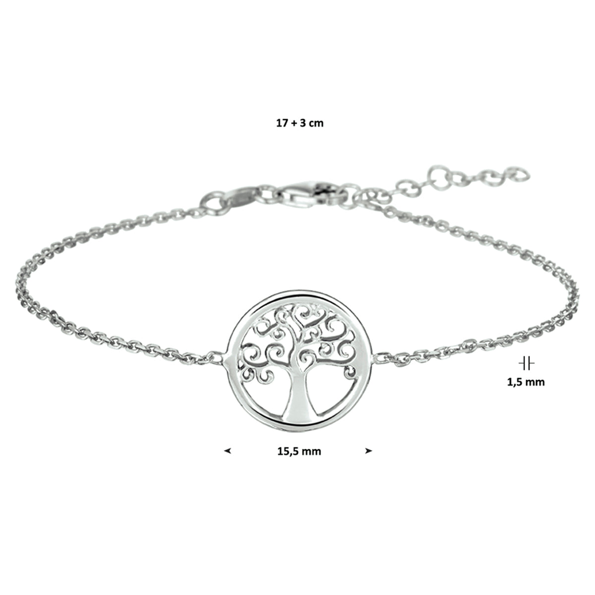 Armband Lebensbaum 17 + 3 cm Silber rhodiniert