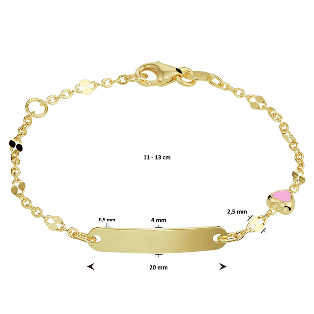 Gravurarmband Herzplättchen 4 mm 11 - 13 cm 14K Gelbgold