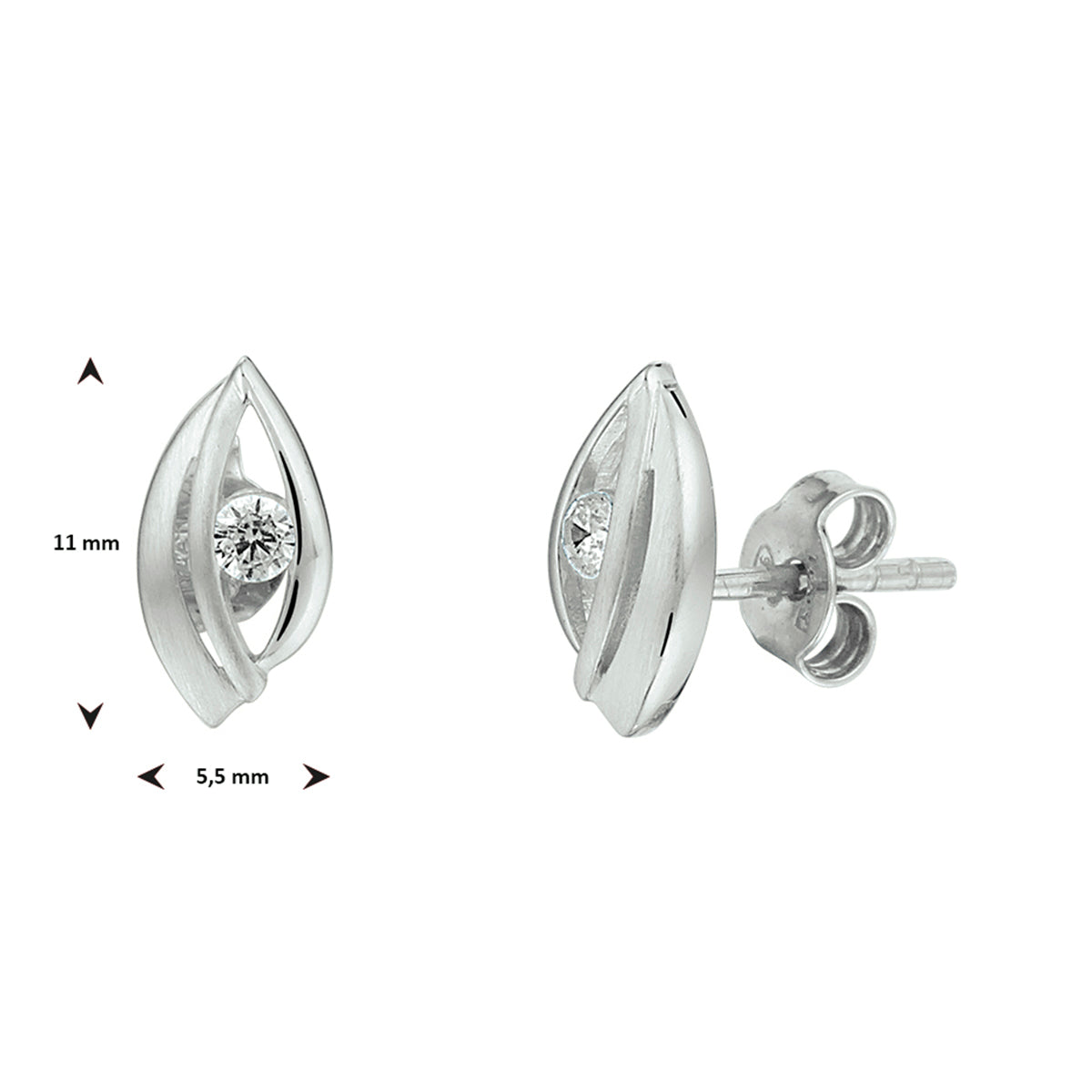 oorknoppen zirkonia zilver gerhodineerd