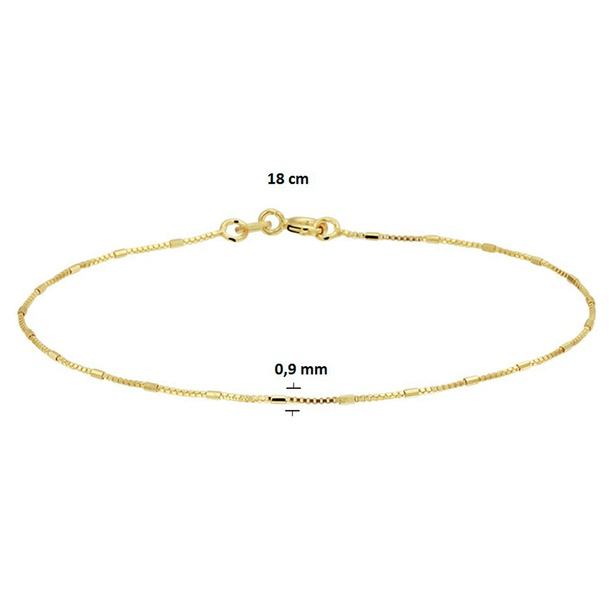 Venezianisches Armband und Stäbe 0,9 mm 18 cm 14 K Gelbgold