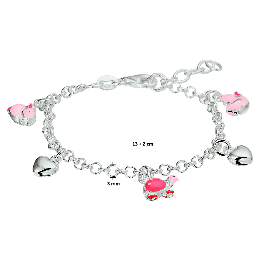 Armband Herz und Tiere 13 + 2 cm Silber rhodiniert