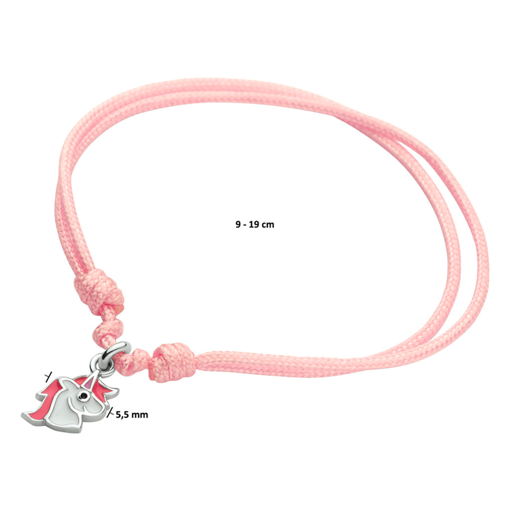 Armband Emaille Einhorn Silber rhodiniert mit Gummi/Nylon/Leder