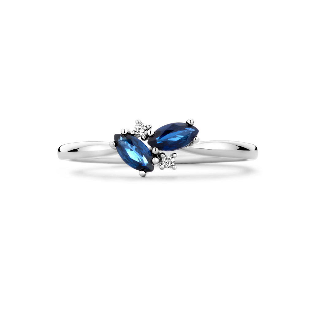 ring saffier en diamant 0.02ct h p1 14K witgoud