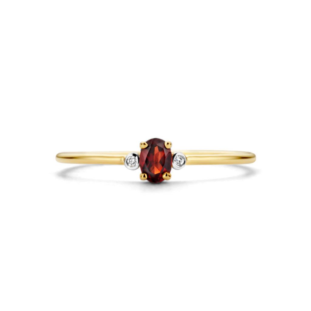 Ring Trilogie Granat und Diamant 0,006ct H P1 14K Gelbgold