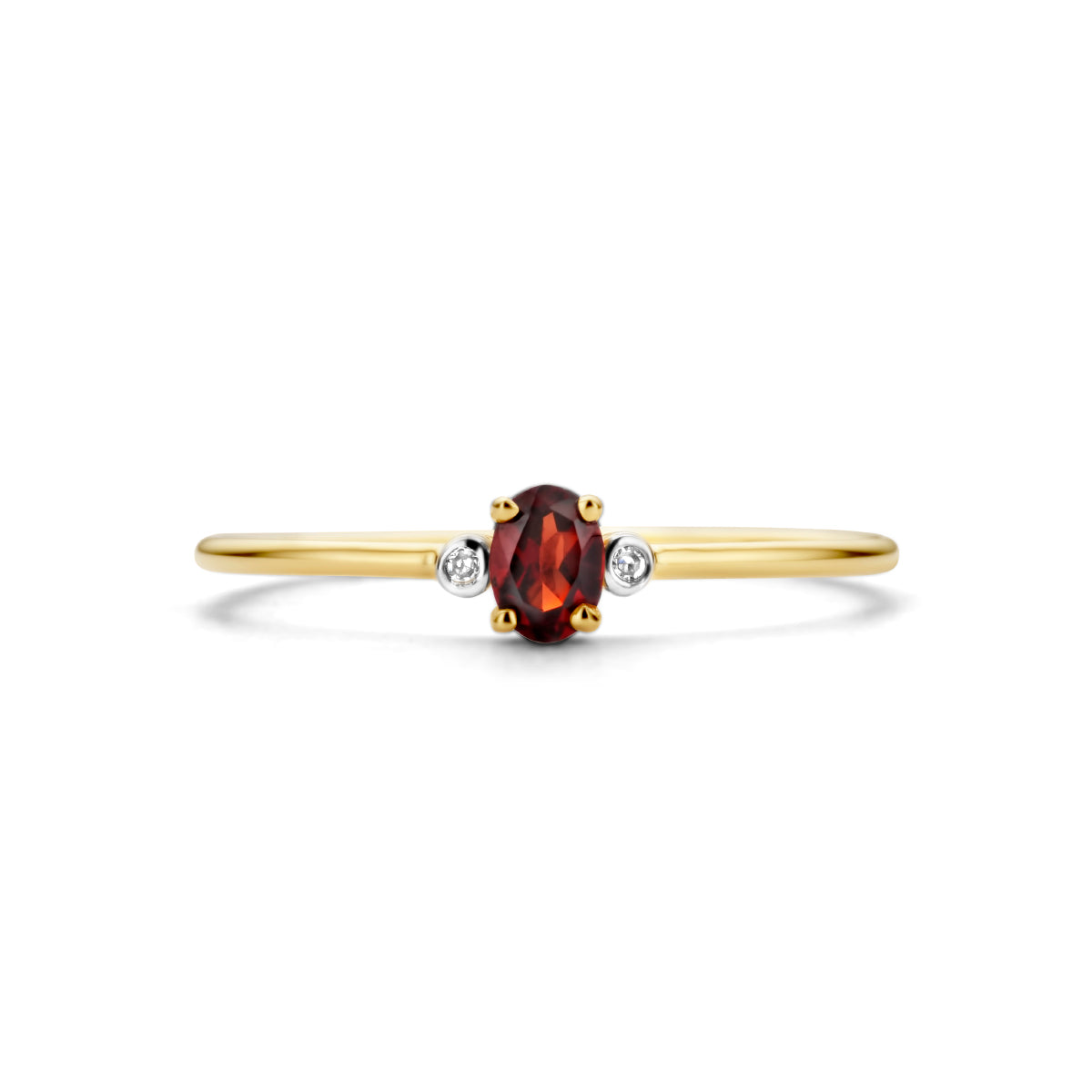 Ring Trilogie Granat und Diamant 0,006ct H P1 14K Gelbgold