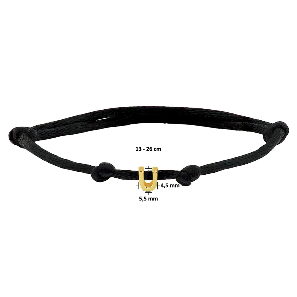 Armband Satin schwarz Buchstabe 13 - 26 cm 14K Gold mit Gummi/Nylon/Leder