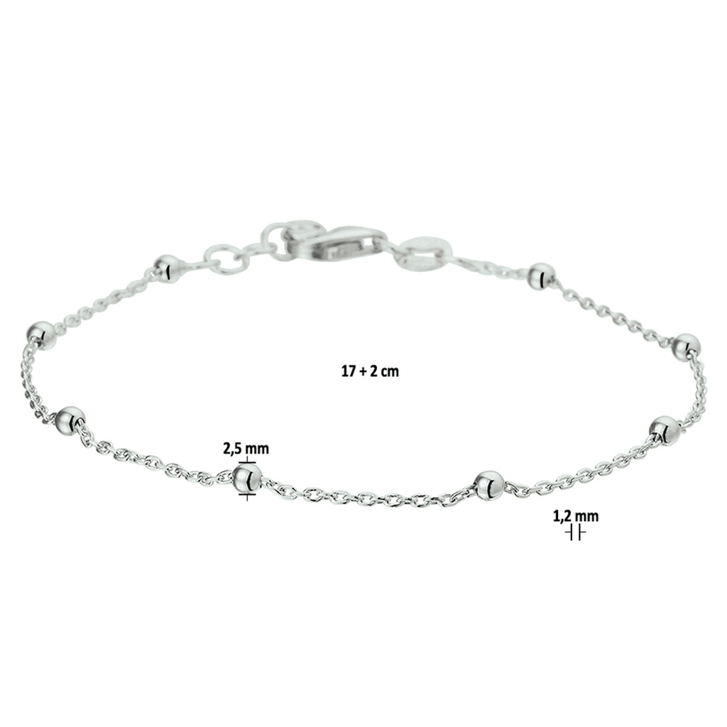 Armband Kugeln 1,2 mm 17 + 2 cm Silber rhodiniert