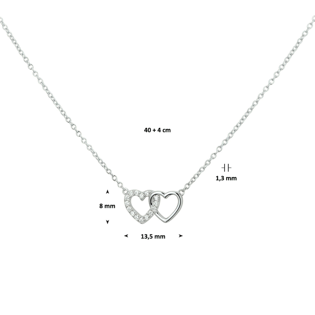 Halskette Herzchen Zirkonia 1,2 mm 40 + 4 cm Silber rhodiniert