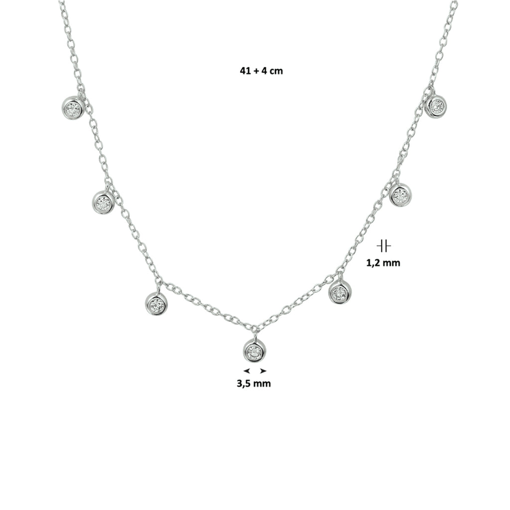 Halskette runder Zirkonia 41 + 4 cm Silber rhodiniert