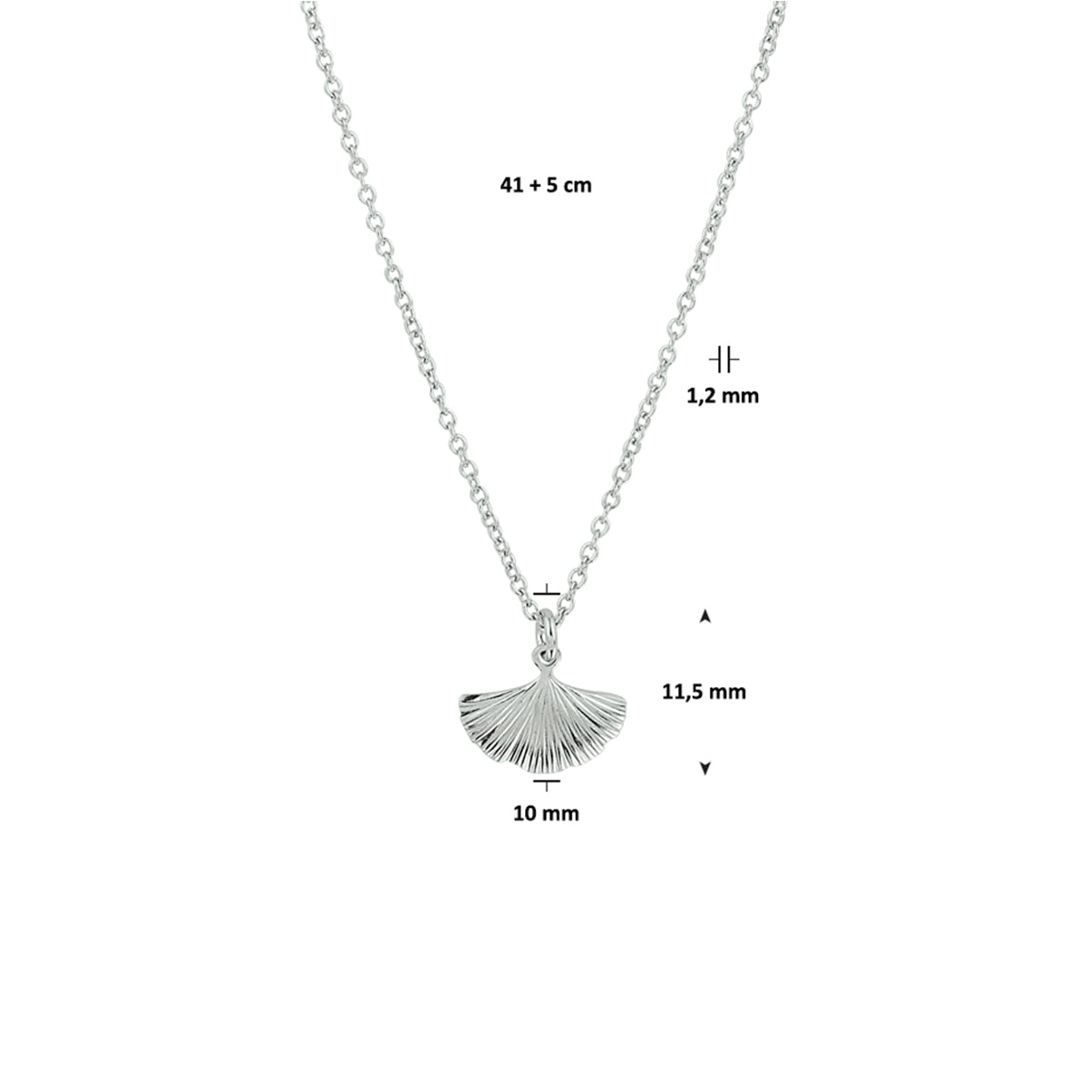 Halskette Ginkgoblatt 41 + 5 cm Silber rhodiniert