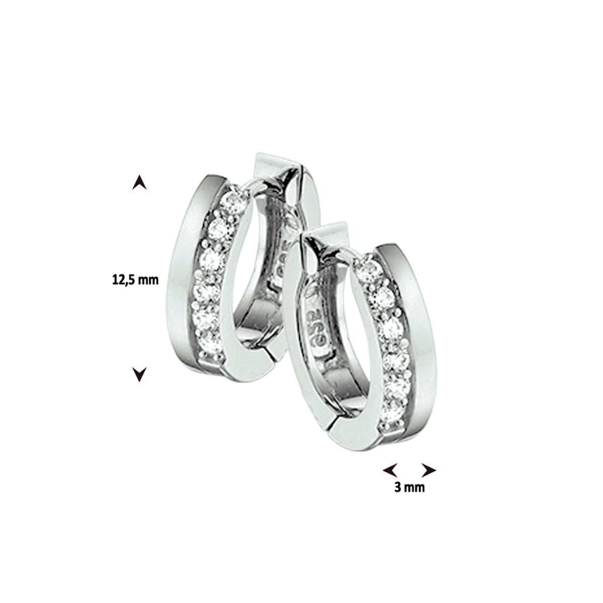 klapoorringen zirkonia zilver gerhodineerd