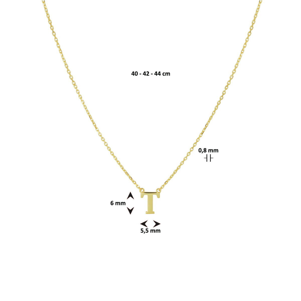 collier letter 40 - 42 - 44 cm 14K geelgoud