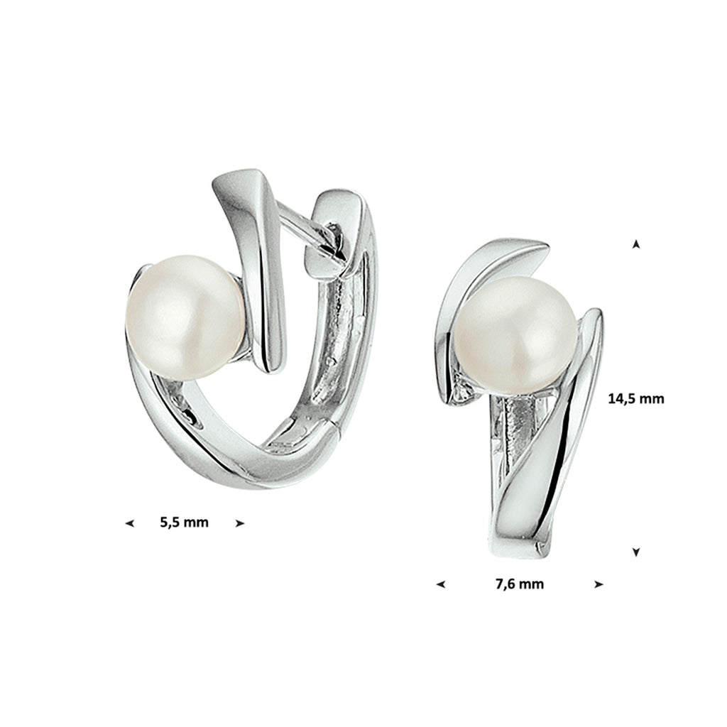 klapoorringen parel zilver gerhodineerd