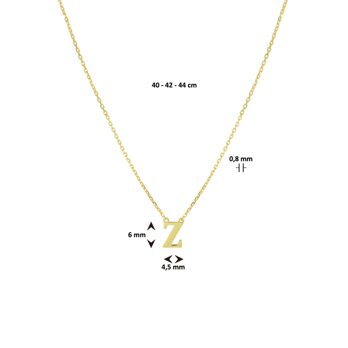 collier letter 40 - 42 - 44 cm 14K geelgoud