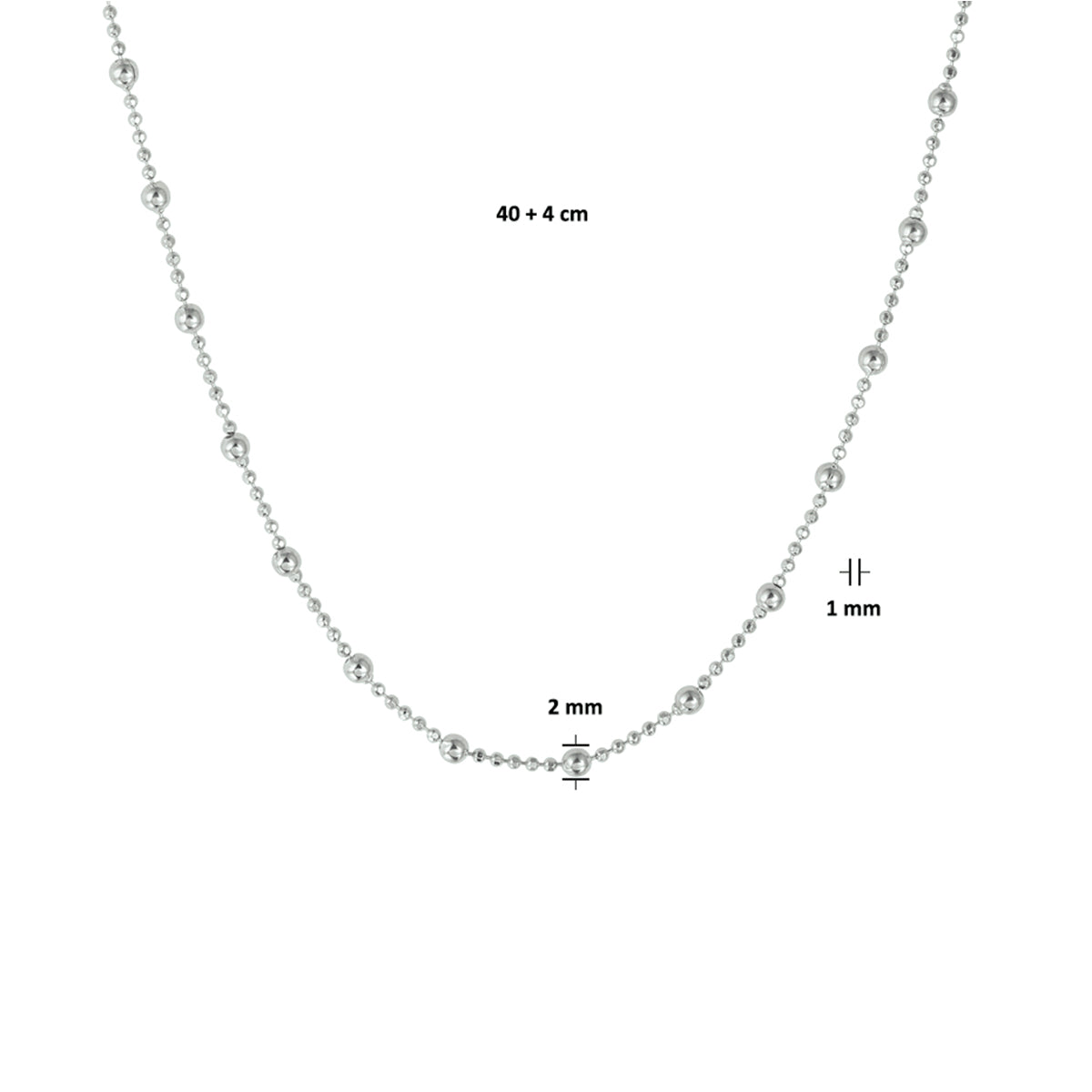 Halskette Kugeln 2,0 mm 40 + 4 cm Silber rhodiniert