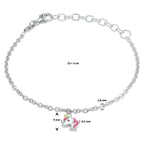 armband eenhoorn emaille 13 + 3 cm zilver gerhodineerd